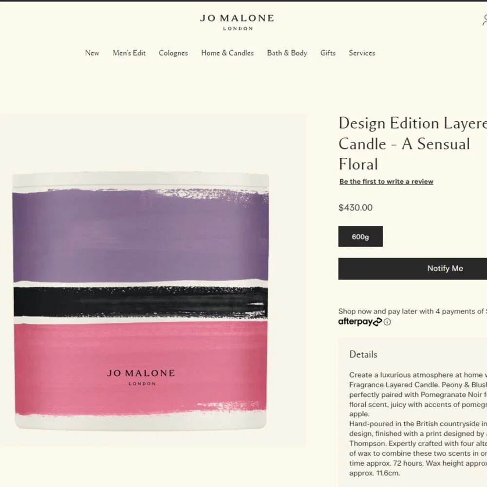 NIB JO MALONE Design Edition Layered Candle – A Sensual Floral